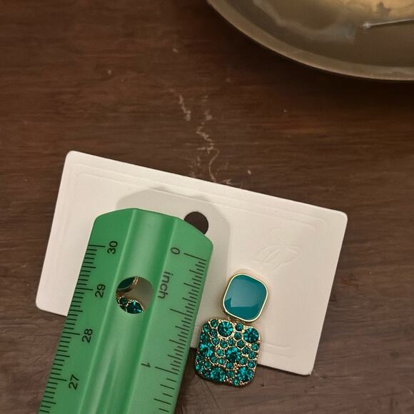 Square, metal, enamel, colored stone earrings. New. Not heavy. Very colorful - Picture 4 of 5